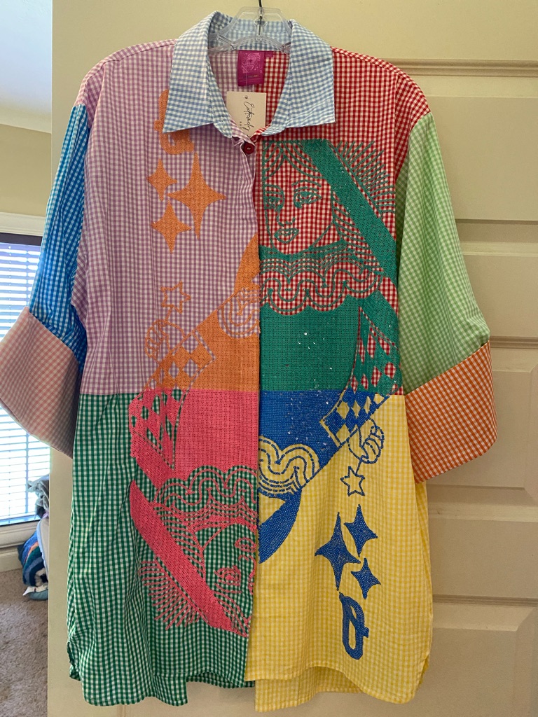Queen Of Sparkles Logo Multicolor Gingham Button-Down Shirt